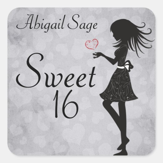 Gepersonaliseerd Meisje en Harten Sweet 16 Sticker (Voorkant)