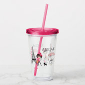 Gepersonaliseerd meisje en kat Eiffeltoren Parijs Acryl Drinkbeker (Achterkant)