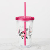 Gepersonaliseerd meisje en kat Eiffeltoren Parijs Acryl Drinkbeker (Voorkant)