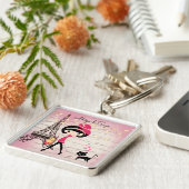 Gepersonaliseerd meisje en kat in de giffeltoren i sleutelhanger (Zijkant)