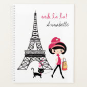 Gepersonaliseerd meisje en Kat Paris Eiffel Tower Planner (Voorkant)