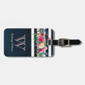 Gepersonaliseerd meisje Floral Stripped Monogram Bagagelabel (Voorkant horizontaal)