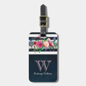 Gepersonaliseerd meisje Floral Stripped Monogram Bagagelabel (Voorkant verticaal)