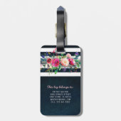 Gepersonaliseerd meisje Floral Stripped Monogram Bagagelabel (Achterkant verticaal)