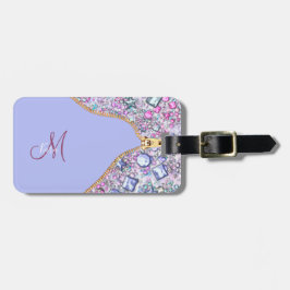 Gepersonaliseerd meisje Gold Glitter Monogrammed B Bagagelabel