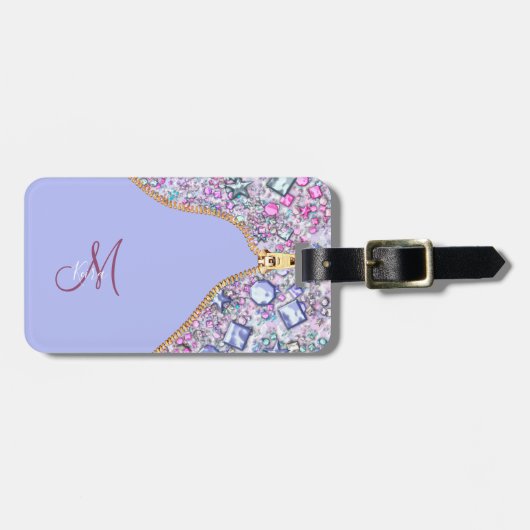 Gepersonaliseerd meisje Gold Glitter Monogrammed B Bagagelabel (Voorkant horizontaal)