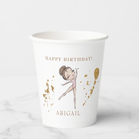 Gepersonaliseerd Meisje Gymnastiek Verjaardagsfees Papieren Bekers (Voorkant)