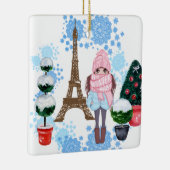 Gepersonaliseerd meisje in de Parijse wintertoren Keramisch Ornament (Rechts)