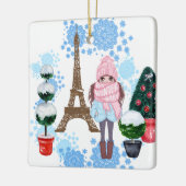 Gepersonaliseerd meisje in de Parijse wintertoren Keramisch Ornament (Links)
