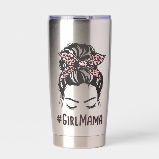 Gepersonaliseerd Meisje Mama Messy Bun Meisje Mam  Geïsoleerde Drinkbeker (Voorkant)