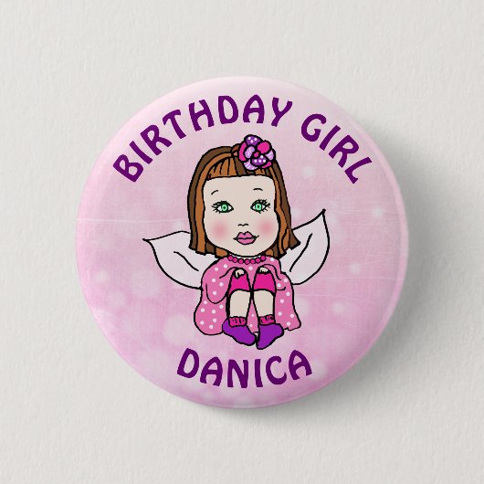 Gepersonaliseerd meisje met de geboorte ronde button 5,7 cm (Voorkant)