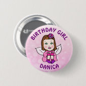 Gepersonaliseerd meisje met de geboorte ronde button 5,7 cm (Voorkant /achterkant)