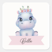 Gepersonaliseerd meisje nijlpaard vierkante sticker (Voorkant)