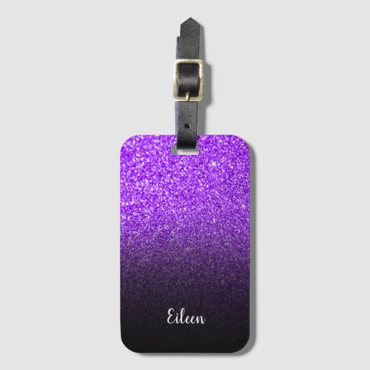 Gepersonaliseerd meisje Paars Glitter Black Ombre Bagagelabel (Voorkant (verticaal))