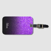 Gepersonaliseerd meisje Paars Glitter Black Ombre Bagagelabel (Voorkant (horizontaal))