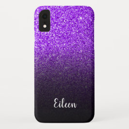 Gepersonaliseerd meisje Paars Glitter Black Ombre Case-Mate iPhone Case