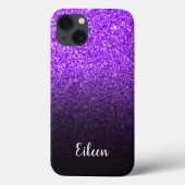 Gepersonaliseerd meisje Paars Glitter Black Ombre Case-Mate iPhone Case (Achterkant)