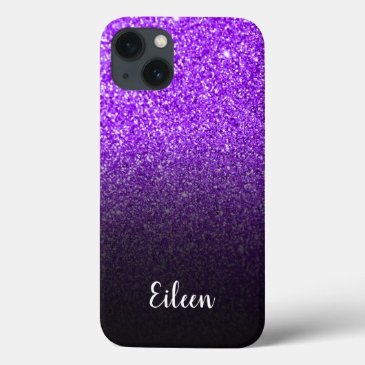 Gepersonaliseerd meisje Paars Glitter Black Ombre Case-Mate iPhone Case (Achterkant)
