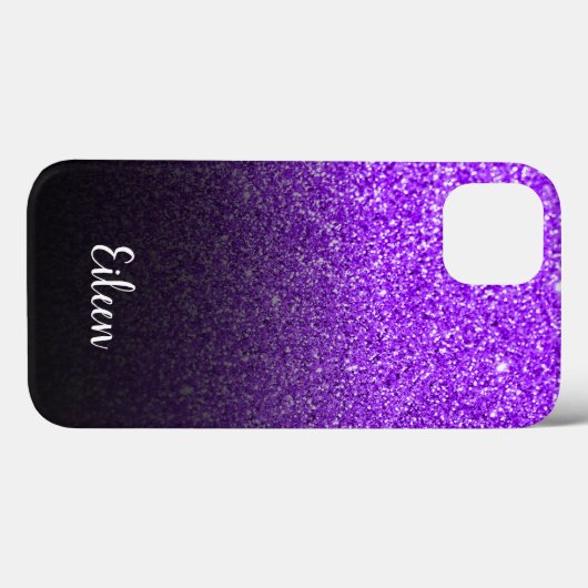 Gepersonaliseerd meisje Paars Glitter Black Ombre Case-Mate iPhone Case (Achterkant (horizontaal))