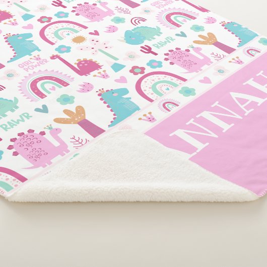 Gepersonaliseerd meisje Power Dinosaur Sherpa Deken (3/4)