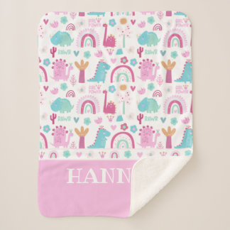 Gepersonaliseerd meisje Power Dinosaur Sherpa Deken