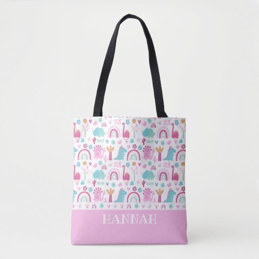 Gepersonaliseerd meisje Power Dinosaur Tote Bag (Voorkant)