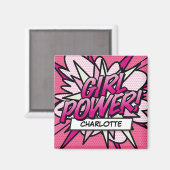 Gepersonaliseerd MEISJE POWER Stripboek Roze Magneet (Voorkant / Achterkant)