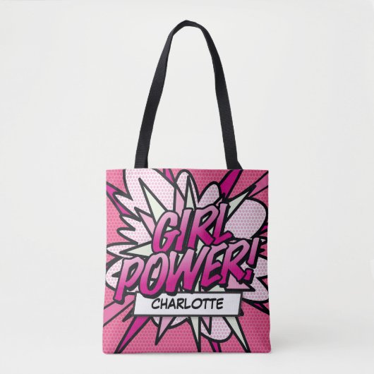 Gepersonaliseerd MEISJE POWER Stripboek Roze Tote Bag (Voorkant)