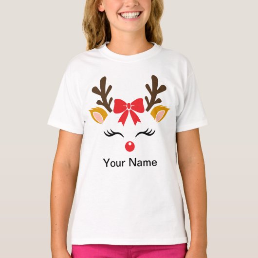 Gepersonaliseerd meisje Reindeer kerstt-shirt T-shirt (Voorkant)