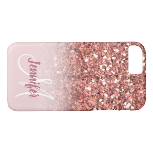 Gepersonaliseerd meisje Roos Gold Glitter Monogram Case-Mate iPhone Case (Achterkant (Horizontaal))