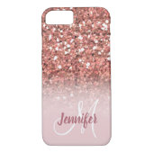 Gepersonaliseerd meisje Roos Gold Glitter Monogram Case-Mate iPhone Case (Achterkant)