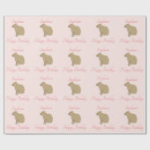 Gepersonaliseerd meisje roze Capybara Pattern Birt Cadeaupapier (Vlak)