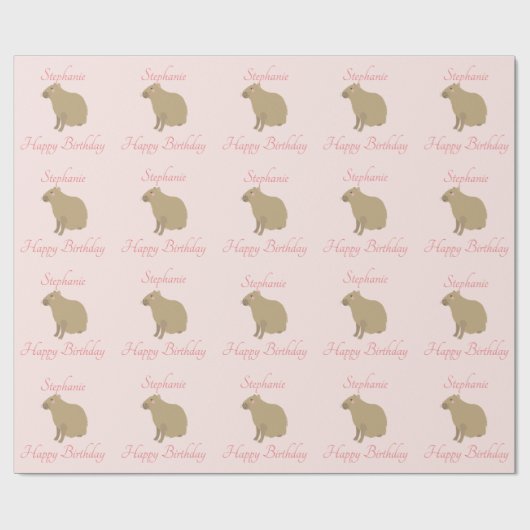 Gepersonaliseerd meisje roze Capybara Pattern Birt Cadeaupapier (Vlak)