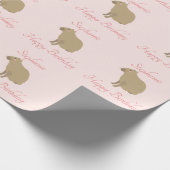 Gepersonaliseerd meisje roze Capybara Pattern Birt Cadeaupapier (Hoek)