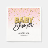 Gepersonaliseerd Meisje Roze Goud Confetti Baby sh Servet (Voorkant)