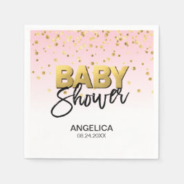 Gepersonaliseerd Meisje Roze Goud Confetti Baby sh Servet