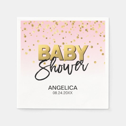 Gepersonaliseerd Meisje Roze Goud Confetti Baby sh Servet (Voorkant)