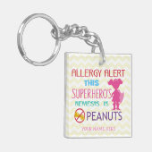 Gepersonaliseerd meisje Superheld Peanut Allergy K Sleutelhanger (Voorkant Links)