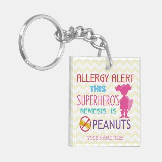 Gepersonaliseerd meisje Superheld Peanut Allergy K Sleutelhanger (Voorkant Links)