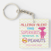 Gepersonaliseerd meisje Superheld Peanut Allergy K Sleutelhanger (Voorkant)