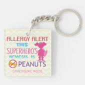 Gepersonaliseerd meisje Superheld Peanut Allergy K Sleutelhanger (Achterkant)
