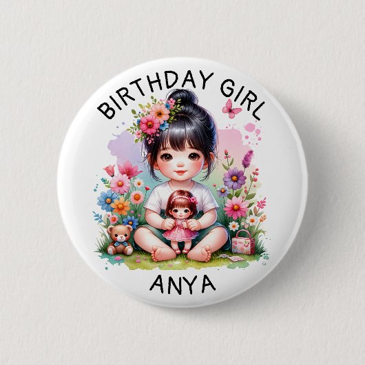 Gepersonaliseerd meisje van Birthday Ronde Button 5,7 Cm (Voorkant)