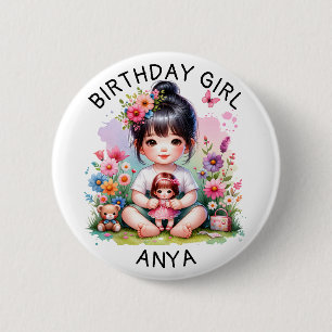Gepersonaliseerd meisje van Birthday Ronde Button 5,7 Cm