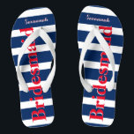 Gepersonaliseerd meisje van Honor Red White Blue Teenslippers<br><div class="desc">Mosterd rood wit en blauw Stripes patroon - Verander in om het even welke kleur door te klikken pas aan. En zeg alles wat je maar wilt. Maak deze van een soort teenslipper met UW bericht op hen. Wees het praatje over het strand!</div>