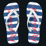 Gepersonaliseerd meisje van Honor Red White Blue Teenslippers<br><div class="desc">Mosterd rood wit en blauw Stripes patroon - Verander in om het even welke kleur door te klikken pas aan. En zeg alles wat je maar wilt. Maak deze van een soort teenslipper met UW bericht op hen. Wees het praatje over het strand!</div>