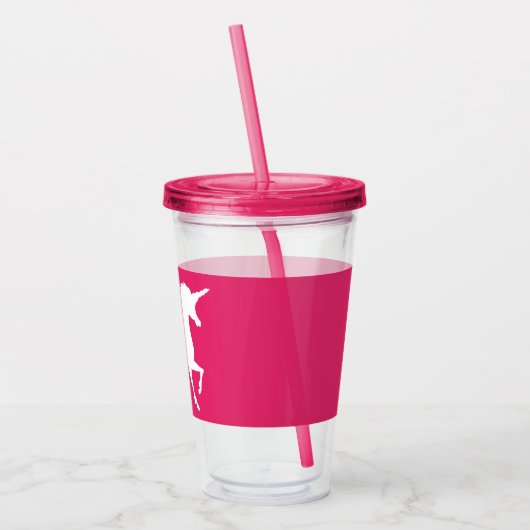 Gepersonaliseerd meisje White Unicorn Silhouette P Acryl Drinkbeker (Links)