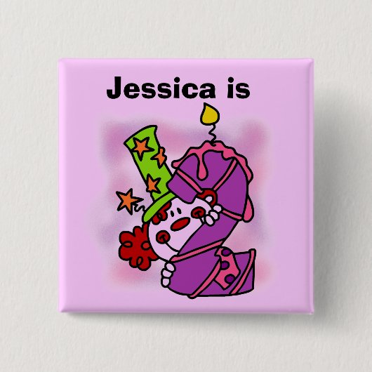 Gepersonaliseerd Meisjes Clown Verjaardag Button (Voorkant)