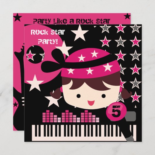 Gepersonaliseerd Meisjes Rock Star Verjaardagsuitn Kaart (Voorkant / Achterkant)