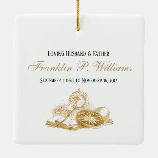 Gepersonaliseerd Memorial Masculine Photo Square Keramisch Ornament (Achterkant)