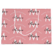 Gepersonaliseerd Merry Christmas Blush Roze Monogr Groot Cadeauzakje (Voorkant)